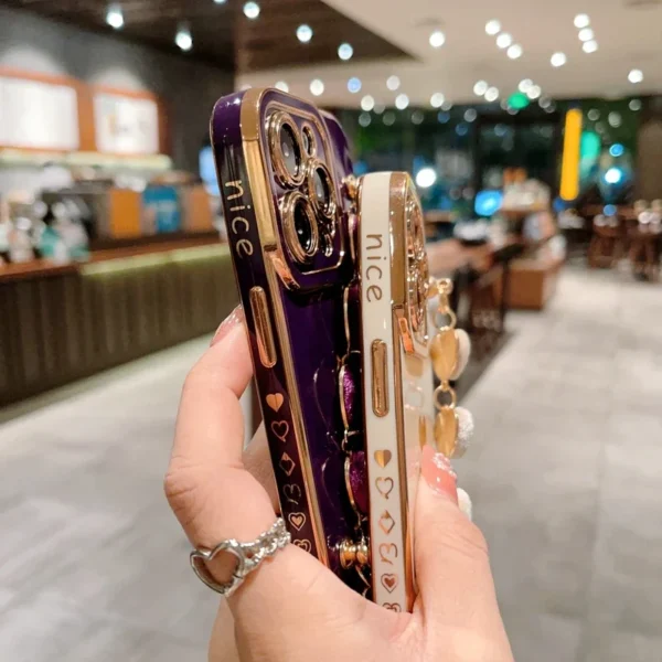 Luxury Soft Love Heart Bracelet Phone Case For iPhone 11 12 13 14 15 16 Pro Max XS X XR Max Plus lint Bumper Cover - Image 5