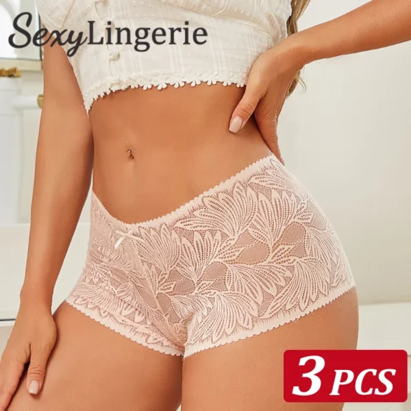 3Pcs Women's Seamless Lace Briefs Women Plus SizePanties Solid Color Breathable Underwear Female Low Waist Soft Lingerie S-XL - Image 1