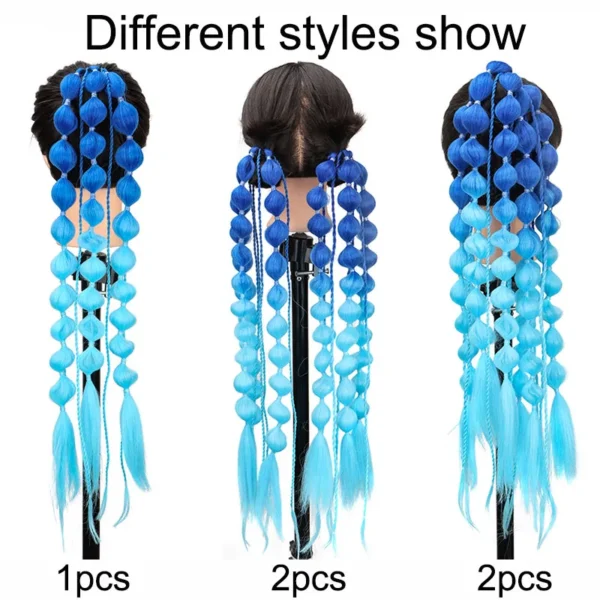 Synthetic Ponytail Extension Corlorful Bubble Braid Long Lantern Braided Ponytail Hair Tie Straight Hairpieces for Women - Image 5