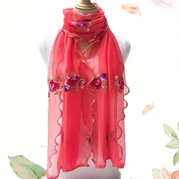 Lace Scarf Women Lightweight Hijab Elegant 2024 Print Silk Floral Shawl Wraps Headband Handle Hair Accessories Bandana - Image 4