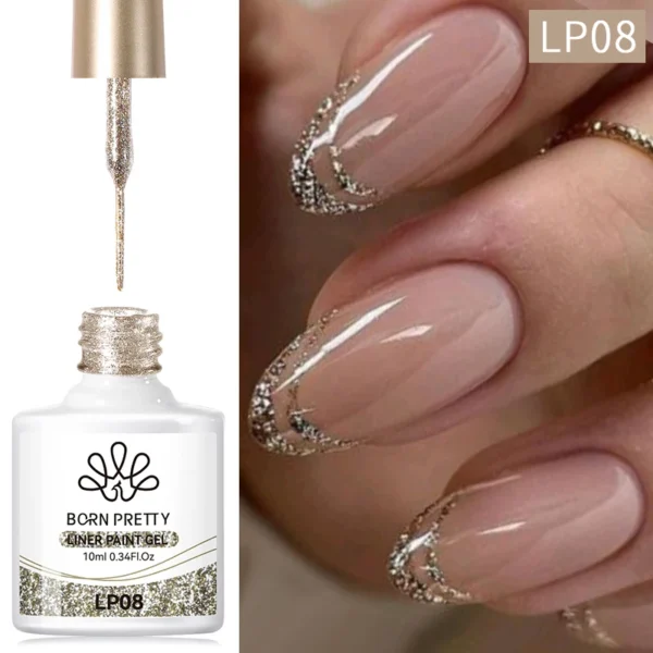 BORN PRETTY 10ml Glitter Silver Liner Paint Gel Nail Polish Line Stripe Gel Vernis Semi Permanent for Drawing Line French Nails - Image 2