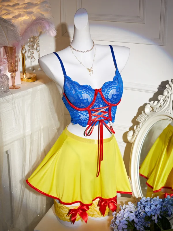Ellolace Valentine Lingeries Sexy Hot Snow White Princess Cosplay Bra Thong Skirt 3PC Leg Circles Dopamine Roleplay Costume - Image 3