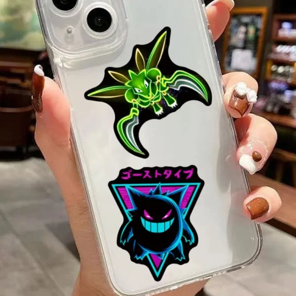 50pcs Anime Neon Pokemon Stickers Pikachu Cartoon Decals Waterproof DIY Phone Skateboard Laptop Cool Cute Sticker for Kids Toy - Image 4