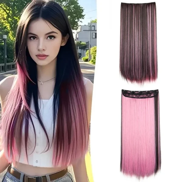 Synthetic Long Straight One Piece With 5 Clip In Hair Extensions for Women Rainbow Color Hair Accessories Halloween - Image 1