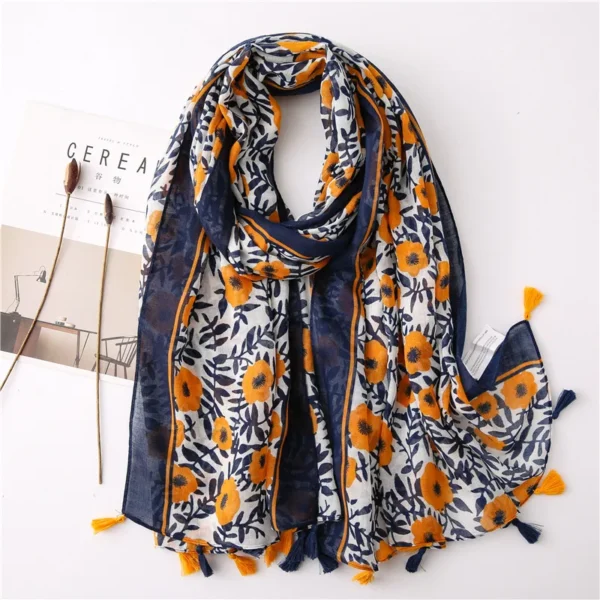 Luxury Brand Cotton Scarf Women Large Shawls Design Hijab Echarpe Print Tassel Scarves Lady Beach Stole Muffler Foulard Pareo - Image 5