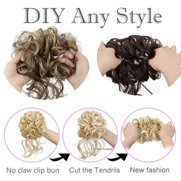 Synthetic Elegant Messy Curly Elastic Rubber Band Hair Bun Fluffy Easy to Style Suitable for Daily Use - Image 4