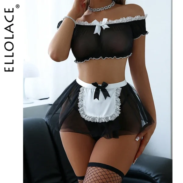 Ellolace Maid Cosplay Sexy Lingerie Lace Off Shoulder Role Play Outfit Pure Desire Porn Sexy Adult Transparent Tulle Underwear - Image 1