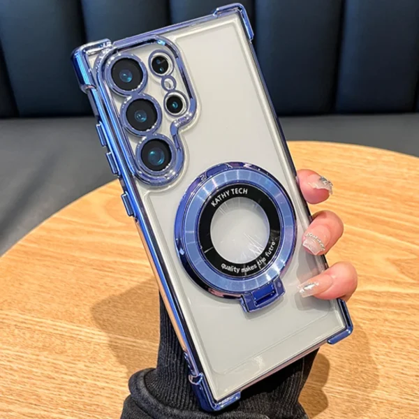 Luxury Magnetic Plating Stand Shockproof Clear Case For Samsung Galaxy S25 S24 Ultra S23 S22 Note 20 10 Plus Acrylic Back Cover - Image 3