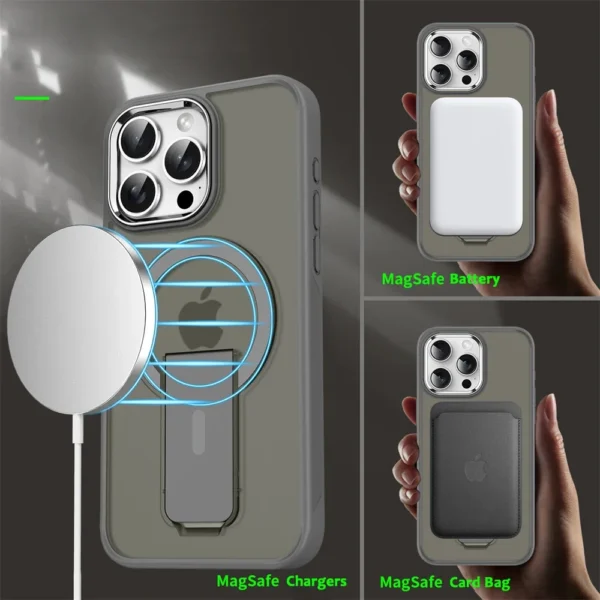 Luxury For Magsafe Folding Stand Magnetic Phone Case For iPhone 16 15 14 13 12 17 Pro Max Plus Matte Translucent Back Cover Caps - Image 3