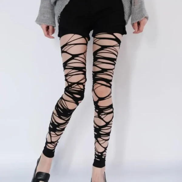 Sexy Black Ripped Fishnet Tights Women Gothic Punk Hollow Out Tight Mesh Pantyhose Stockings Leggings Emo Style Egirl Streetwear - Image 6