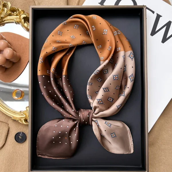 Plaid Silk Square Scarf Women Satin Shawl Wrap Hijab Female Hair Band Wrist Luxury Headkerchief 70*70cm Echarpe 2022 Bandana - Image 2