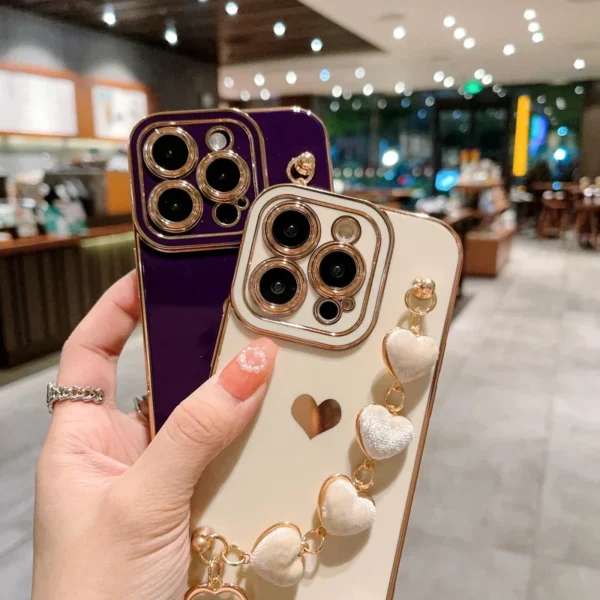 Luxury Soft Love Heart Bracelet Phone Case For iPhone 11 12 13 14 15 16 Pro Max XS X XR Max Plus lint Bumper Cover - Image 4