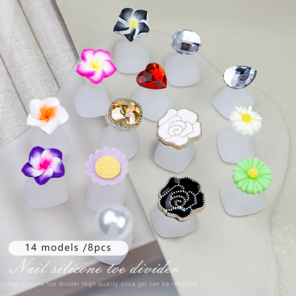 8pcs/Bag Soft Silicone Flower Design Perals Toe Separator For Pedicure Foot Finger Splitter Flexible Finger Toe Separation Tool - Image 6