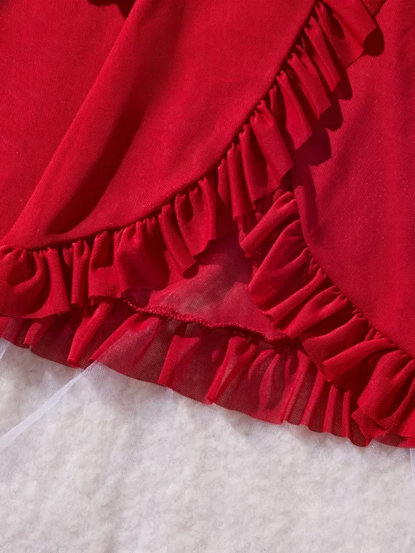 Sexy Lace Lingerie Set for Women, Red Hot Sleepwear Nightdress with Matching Panties, V-Neck Sheer Lace Camisole, Romantic Night - Image 6