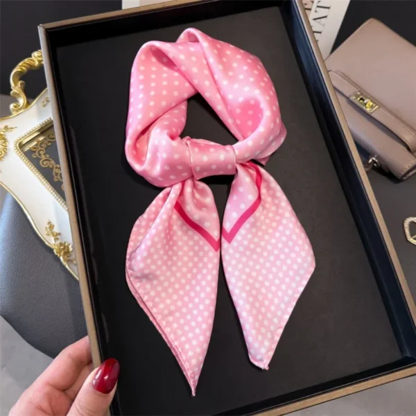 Luxury Brand 2025 Dot Print Square Silk Scarf for Women Hijab Hair Bands 70cm Neckerchief Female Satin Shawl Ribbon Headband - Image 7
