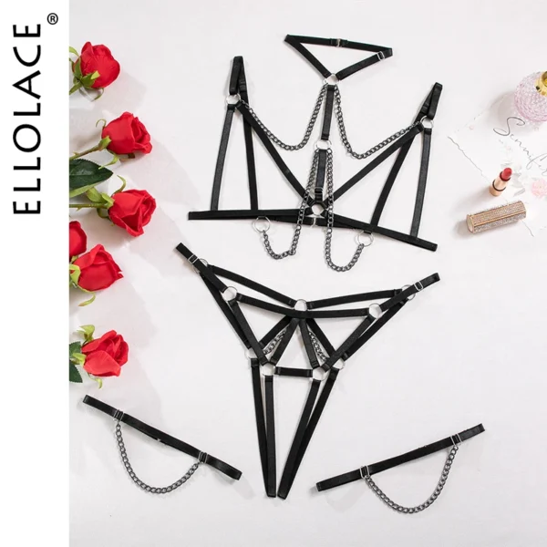 Ellolace Porn Erotic Lingerie With Chain Open Bra Sexy Underwear Uncensored Full Sexshop Night Appeal Sex Kit Sissy Costume - Image 1