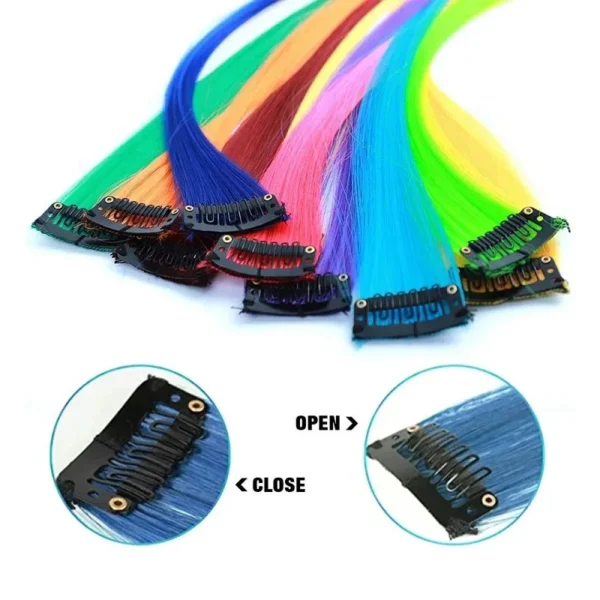 12pcs/pack Colored Party Clip in Hair Extensions for Girls Multi-colors Straight Hair Synthetic Hairpieces Hair Accessories - Image 3