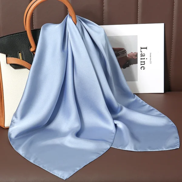 New Luxury Brand Satin Square Scarf Print Hair Ribbon Fashion Scarf for Women Neckerchief Bandana Solid Colors Shawl Headband - Image 2