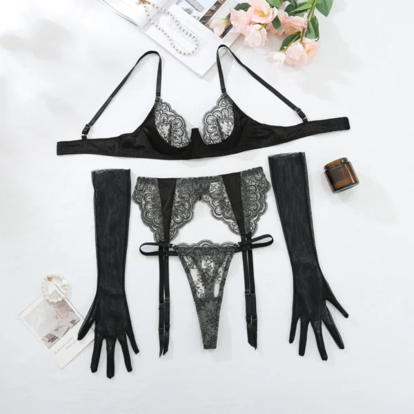Ellolace Lace Sexy Lingerie Set With Long Glove Attractive Chest Suspenders Ensemble Lingeries Femmes Delicate Lace Underwear - Image 5
