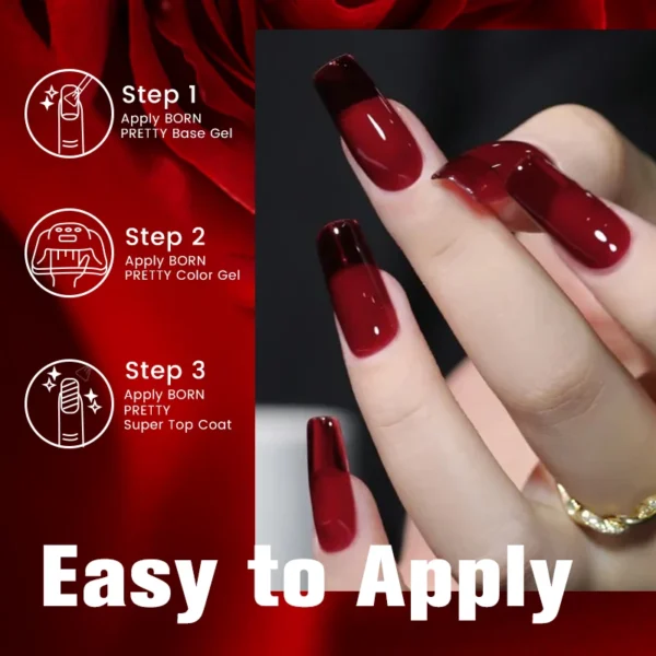 BORN PRETTY 10ml Blood Red Jelly Gel Nail Polish Halloween Nails Art Gel Polish Sheer Translucent Nail Gel for Winter Manicure - Image 4