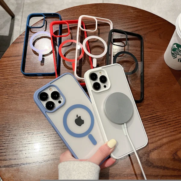 Colorful Transparent For Magsafe Magnetic Wireless Charging Case for iPhone 15 14 13 12 11 Pro Max Mini XS XR Hard Acrylic Cover - Image 6