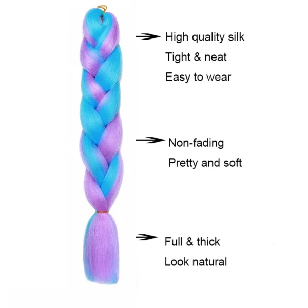 24Inch Synthetic Braiding Hair Extension Ombre Color Rainbow DIY Jumbo Hair Pink Red Blue Hairstyle for Women - Image 3