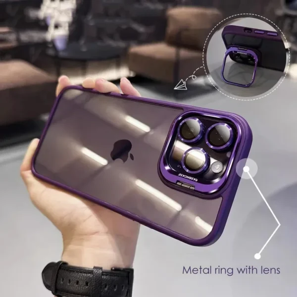 Lens Metal Ring Protector Stand Phone Case For IPhone 17 16 15 14 13 12 Pro Max Camera Glass Lens Protection Transparent Cover - Image 3