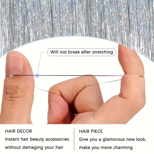 Sparkle Synthetic Hair Extensions Tinsel Rainbow Colored Strands Girls Headwear Hairbinge Hair Laser False Decor - Image 2