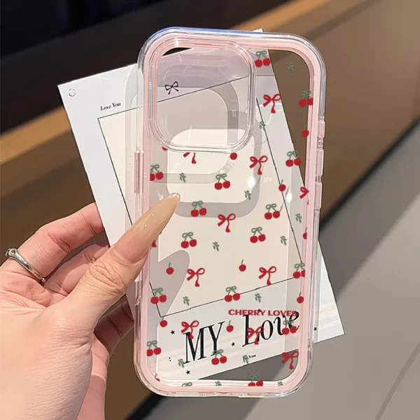 Cute Pink Bow Phone Case For iPhone 17 Pro Max Case iPhone 13 15 14 11 12 16 Pro Max Transparent 2 IN 1 Shockproof Soft Cover - Image 3