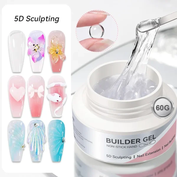 BORN PRETTY 60g 3D Shaping Sculpting Carving No-Sticky Quick Extension Nail Gel Clear Milky White Soak Off Construction UV Gel - Image 4