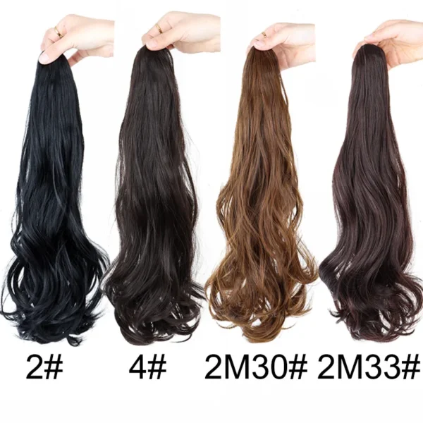 18Inch Synthetic Long Wavy Curly Ponytail Claw Clip in Hair Extension Black Brown Hairpiece Easy to Wear for Women - Image 3