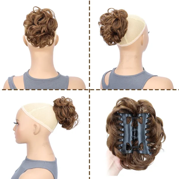 Synthetic Messy Hair Bun Hair Chignon Updo Claw Clip Hair Extension Short Curly Wavy Black Blonde Hairpiece for Women - Image 4