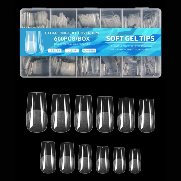 600Pcs Full Cover Half Frosted False Nail Tips Square French Fake Soak Off Gel Nail Extension Tips Press On Nails Nail Supplies - Image 6