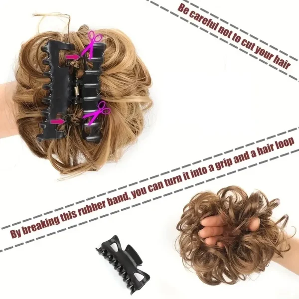 Synthetic Messy Hair Bun Hair Chignon Updo Claw Clip Hair Extension Short Curly Wavy Black Blonde Hairpiece for Women - Image 3