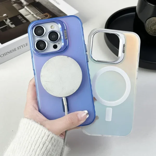 Color Change Magsafe Magnetic Phone Case For iPhone 16 15 14 Plus 13 12 11 Pro Max Lens Glass Film Protection Metal Stand Cover - Image 4
