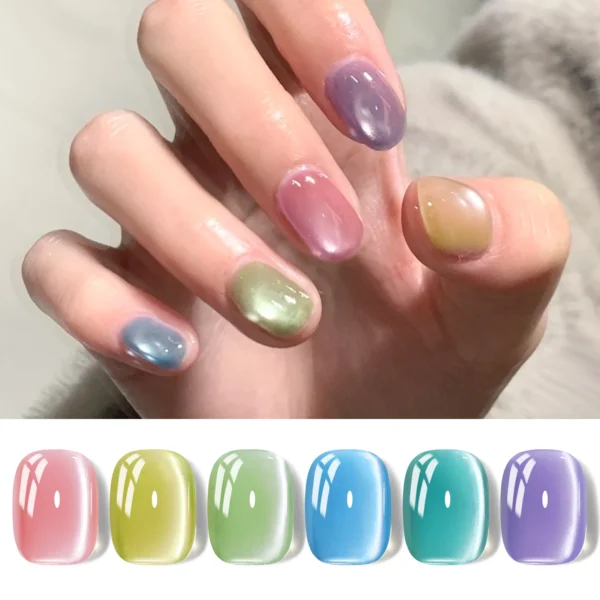 BORN PRETTY 6 Bottle 7ml Jasmine Blossoms Cat Magnetic Gel Summer Blue Pink Nude Crystal Jelly Soak Off UV Gel Nail Art Varnish - Image 5