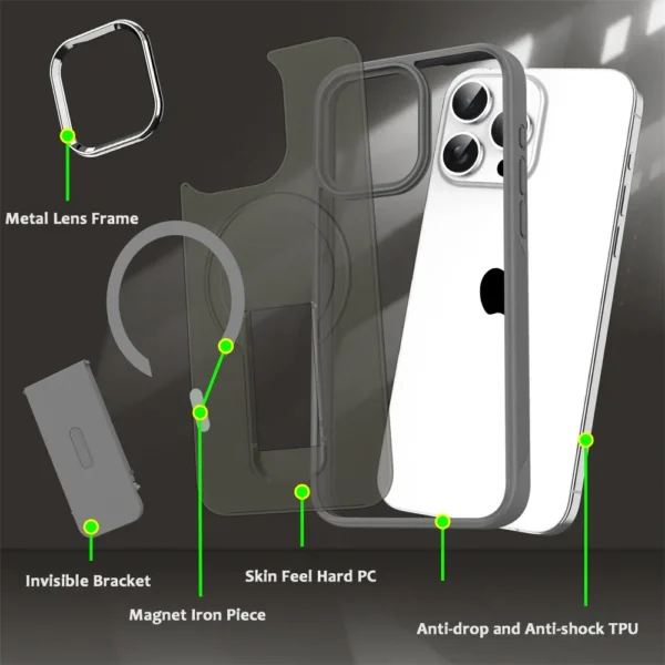 Luxury For Magsafe Folding Stand Magnetic Phone Case For iPhone 16 15 14 13 12 17 Pro Max Plus Matte Translucent Back Cover Caps - Image 2