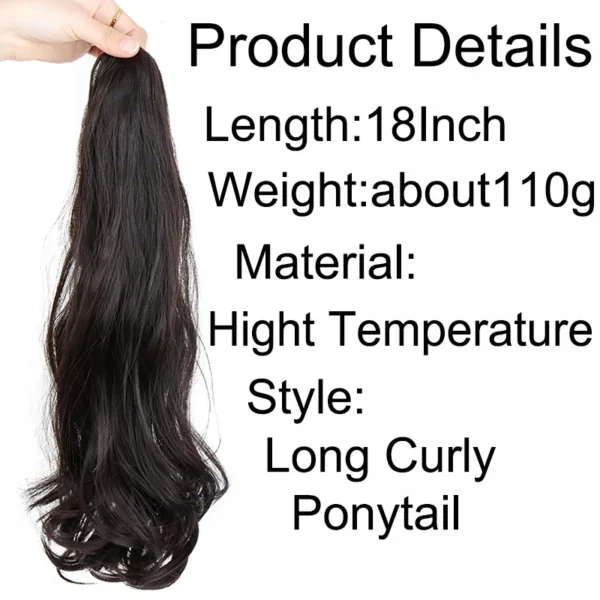 18Inch Synthetic Long Wavy Curly Ponytail Claw Clip in Hair Extension Black Brown Hairpiece Easy to Wear for Women - Image 2