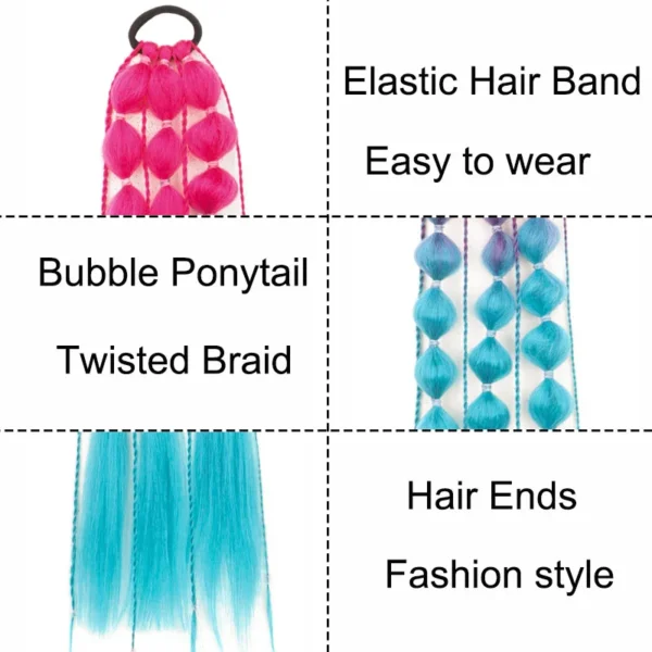Synthetic Ponytail Extension Corlorful Bubble Braid Long Lantern Braided Ponytail Hair Tie Straight Hairpieces for Women - Image 2