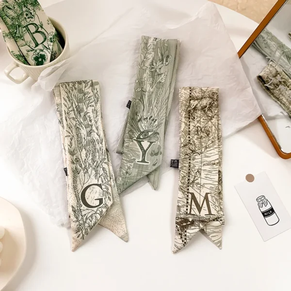 Fashion Skinny Silk Scarf for Women Letter Hair Ribbons Headbands Bandana Female Bag Wrist Wrap Neckerchief Foulard Neck Ties - Image 5