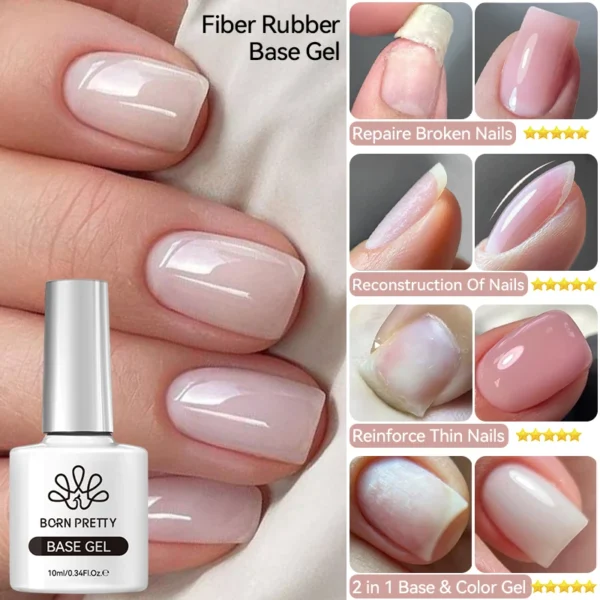 BORN PRETTY Fiber Rubber Base Gel For Broken Nail Repaired Fiberglass Clear Quick Building Soak Off UV Construction Gel Varnish - Image 3
