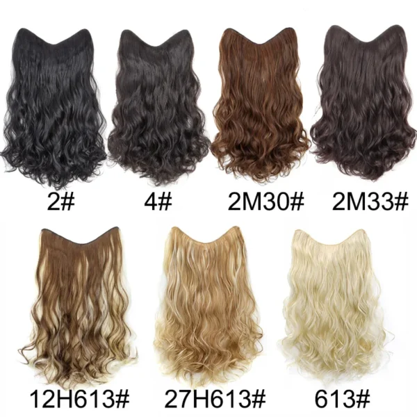 20Inch Synthetic Long Wavy Curly 4 Clip in Hair Extension V-shaped Heat Resistant Black Blonde Hairpiece for Women - Image 2