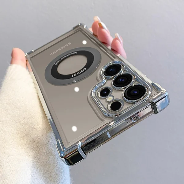 Luxury Plating Magnetic Wireless Charge Case For Samsung S25 S24 Ultra S23 FE S22 Plus Clear Shockproof Camera Protection Cover - Image 3