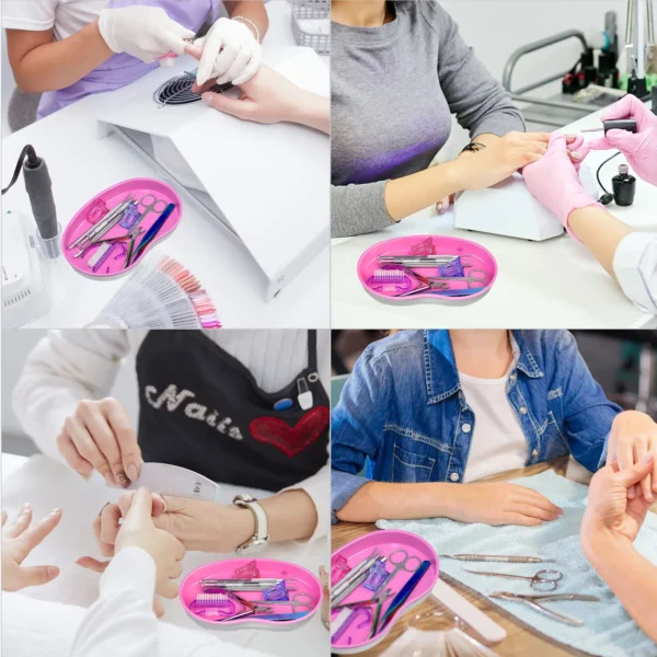 1Pcs Pink Stainless Steel Cosmetic Storage Tray Nail Art Equipment Plate Tools Dental&False Nails Nail Decorations Display Tray - Image 2