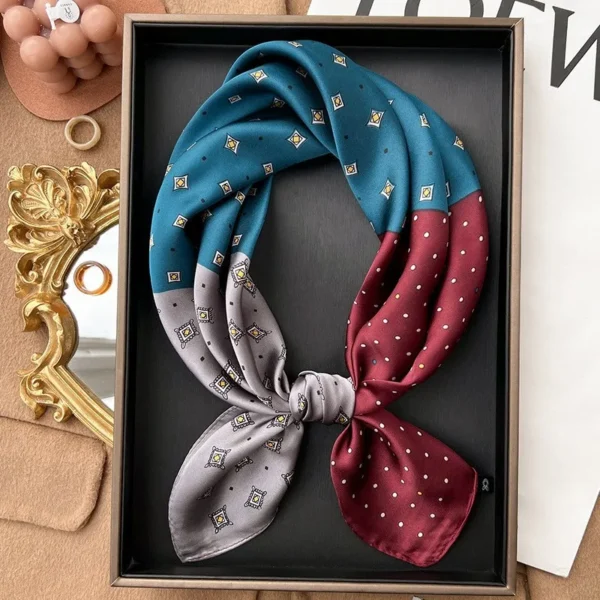 Plaid Silk Square Scarf Women Satin Shawl Wrap Hijab Female Hair Band Wrist Luxury Headkerchief 70*70cm Echarpe 2022 Bandana - Image 3