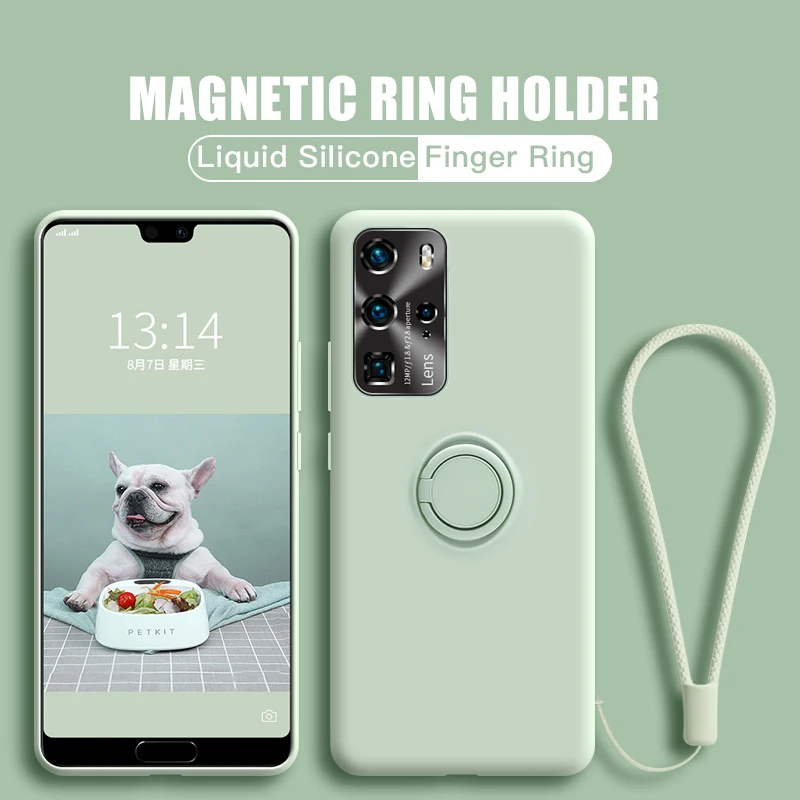 kf-S219a7abbf5084b5587037f175a73a5d6Y Ring Holder Magnetic Case For Samsung Galaxy S21 S22 Ultra S20 S21 FE S10 Plus Note 20 S9 Plus Soft Liquid Silicone Stand Cover - Image 1