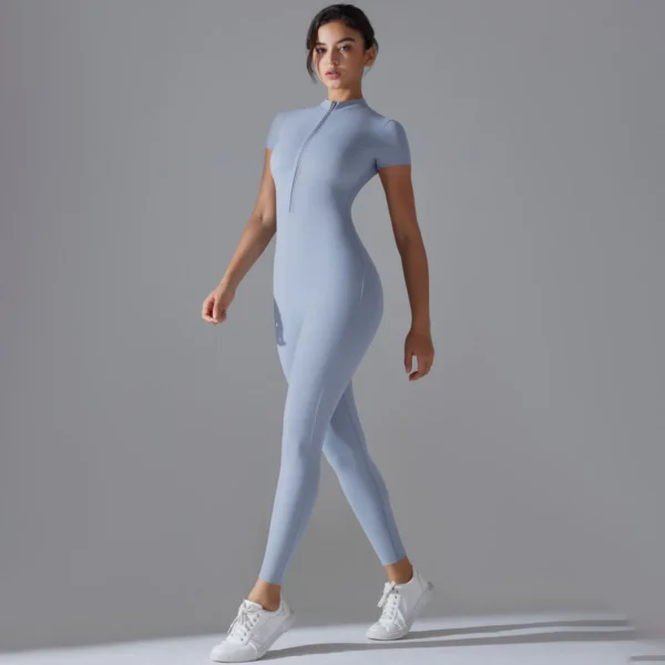 Naked zipper short sleeved yoga suit jumpsuit, quick drying breathable outdoor sports tight fitting jumpsuit, fitness suit - Image 6