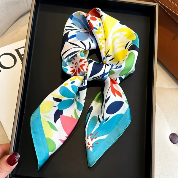 Luxury Brand 2025 Floral Print Square Silk Scarf for Women Hijab Hair Bands 70cm Neckerchief Female Satin Shawl Ribbon Headband - Image 3