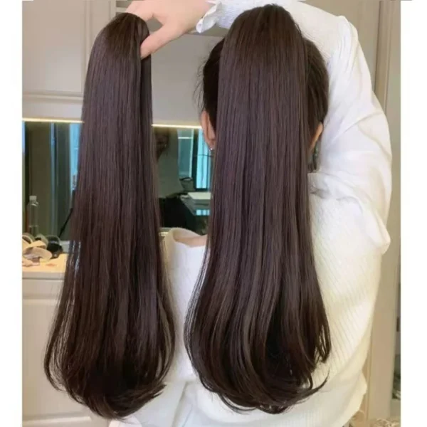 Synthetic 40cm/50cm Claw Clip Micro Curly in Ponytail Extension Long Straight Curly Black Brown Ponytail Hairpiece for Women - Image 6