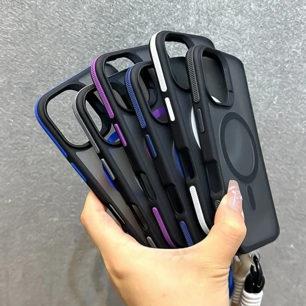 Luxury With Lanyard Magsafe Matte Phone Case For iPhone 11 12 13 14 15 16 17 Pro Max Plus Air Magnetic Bumper Back Cases Cover - Image 2